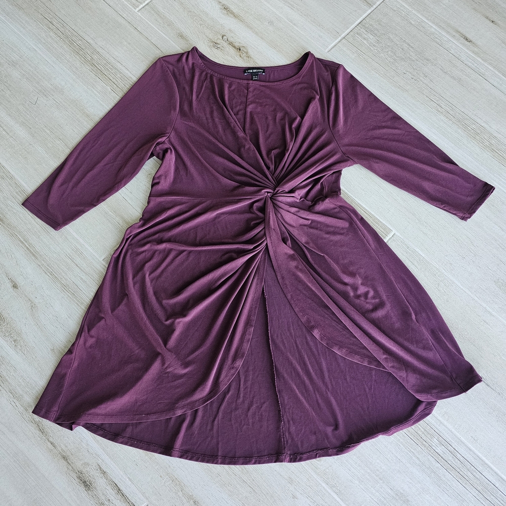 Lane Bryant Burgundy Plum Tunic Top With Twist Detail At Waist Size 14 16